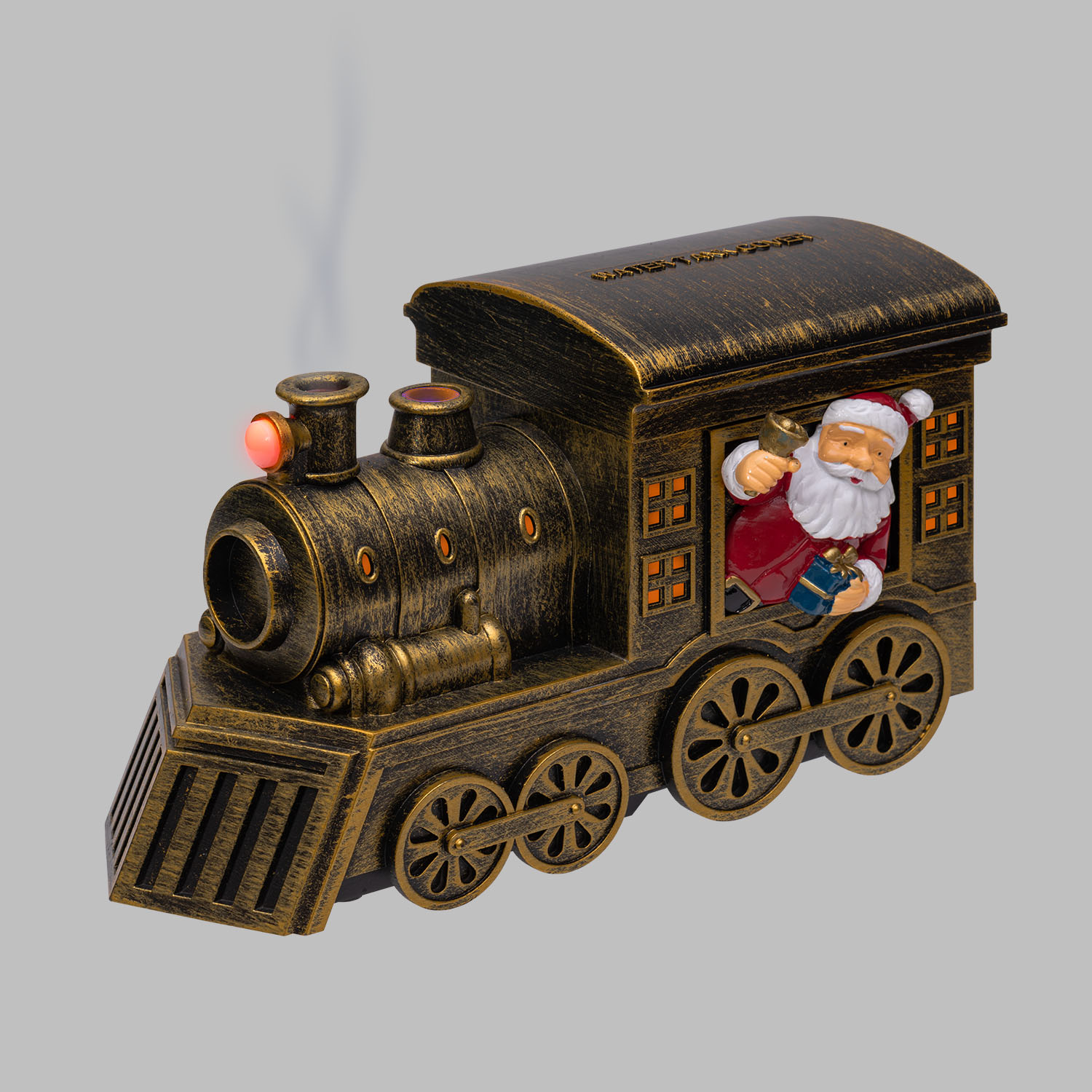 Train de Noël à piles avec diffuseur d’arômes et sons de sifflet à vapeur, h 13 cm, LED blanc chaud et multicolore Train de Noël à piles avec diffuseur d’arômes et sons de sifflet à vapeur, h 13 cm, LED blanc chaud et multicolore