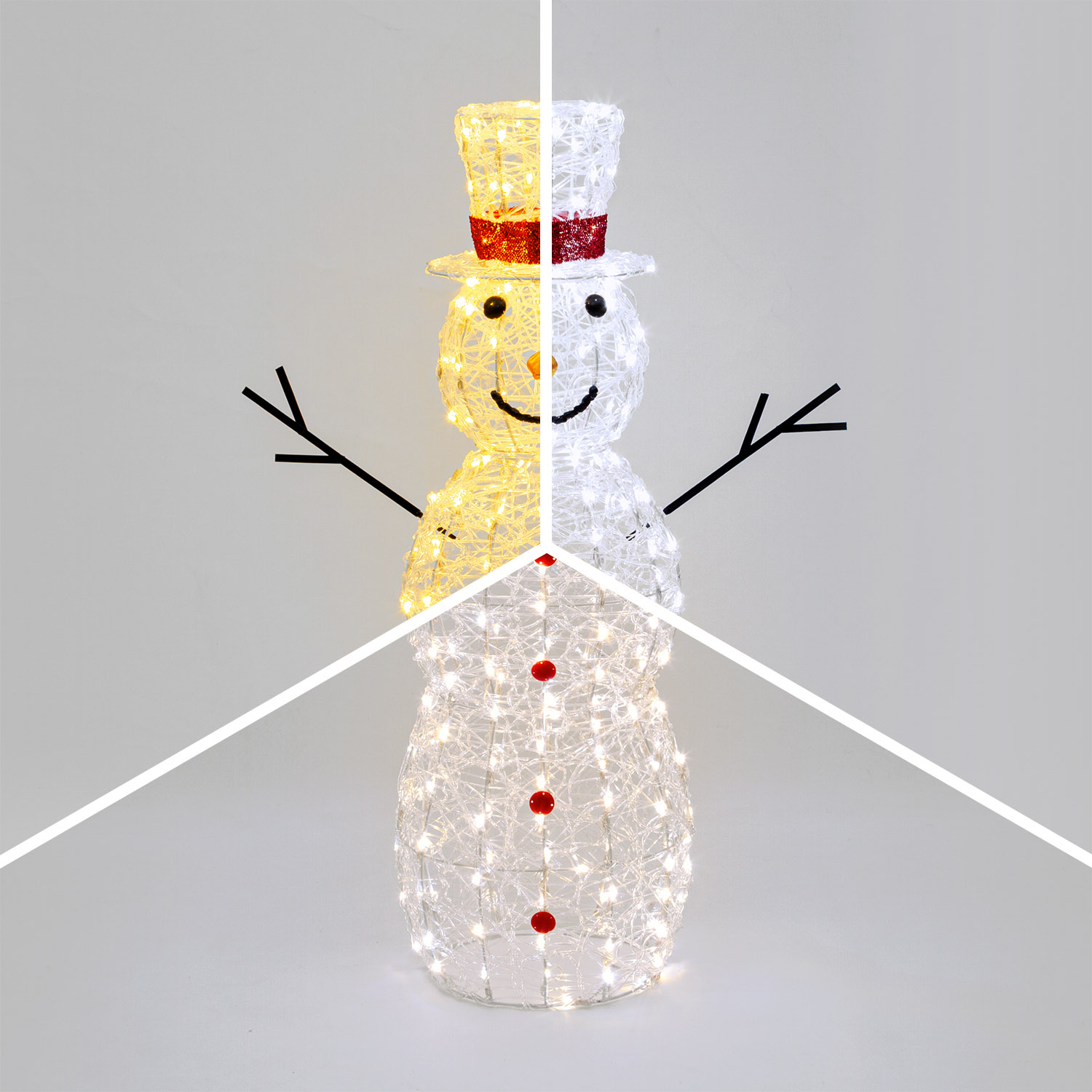 Pupazzo di Neve 3D in acrilico trasparente, h 105 cm, 220 Dual LED bianco caldo e freddo