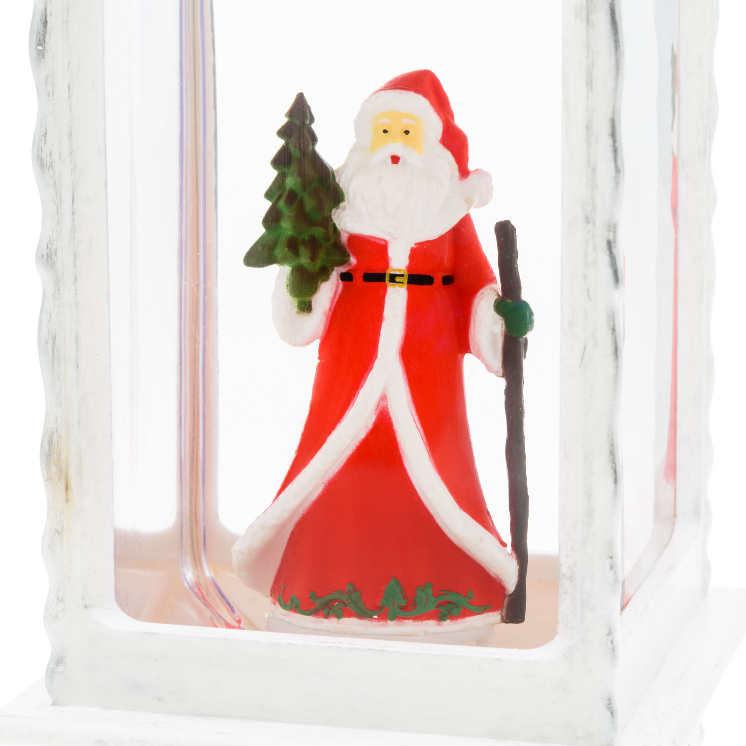 Farol navideño Papá Noel con bastón y arbolito, blanco envejecido, led blanco cálido 8 Farol navideño Papá Noel con bastón y arbolito, blanco envejecido, led blanco cálido 8