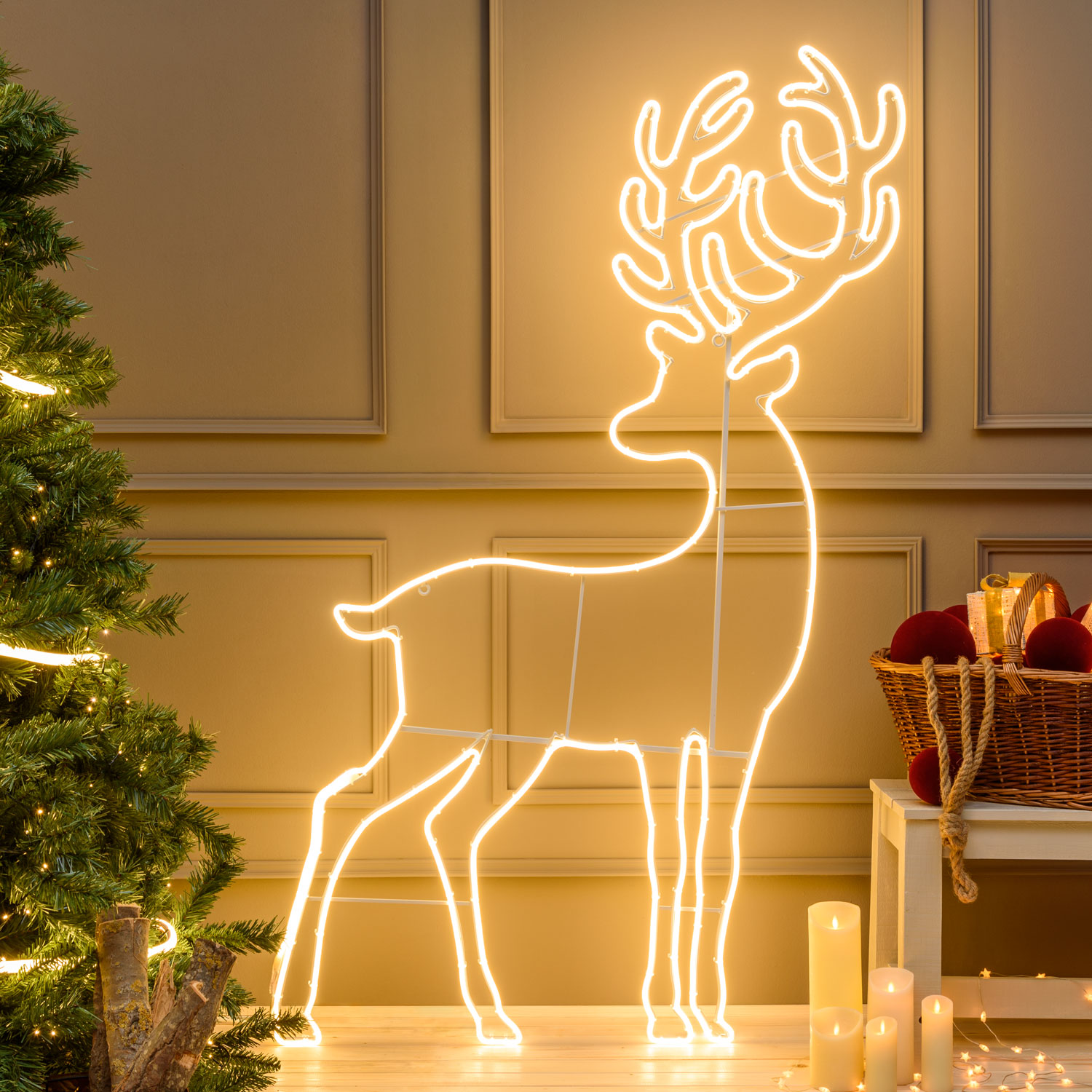 Renne en tube effet néon h 180 cm, led blanc chaud Renne en tube effet néon h 180 cm, led blanc chaud