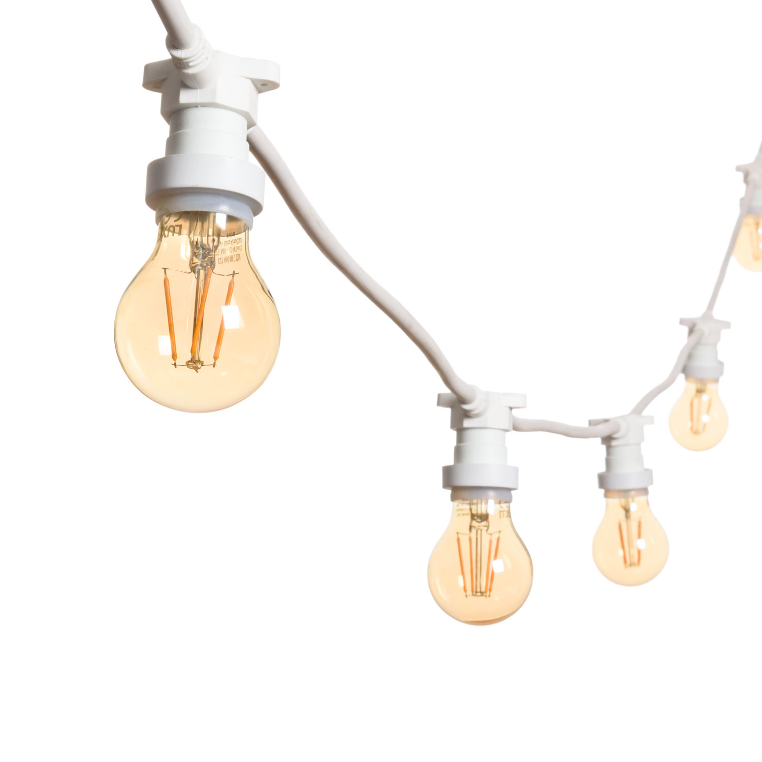 Guirnalda 5 m, 5 bombillas led estándar Ø 60 mm 4 vatios, regulables, cable blanco, prolongable Guirnalda 5 m, 5 bombillas led estándar Ø 60 mm 4 vatios, regulables, cable blanco, prolongable