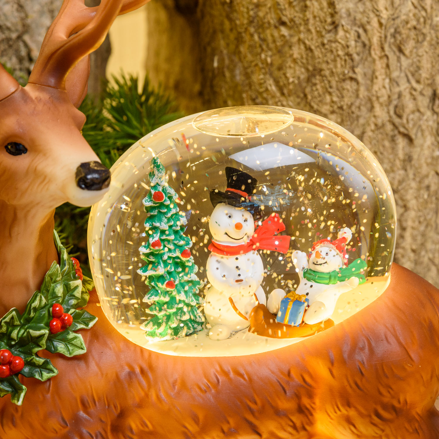 h 26 cm, Reindeer lantern with glitter snowfall, warm white led 10 h 26 cm, Reindeer lantern with glitter snowfall, warm white led 10