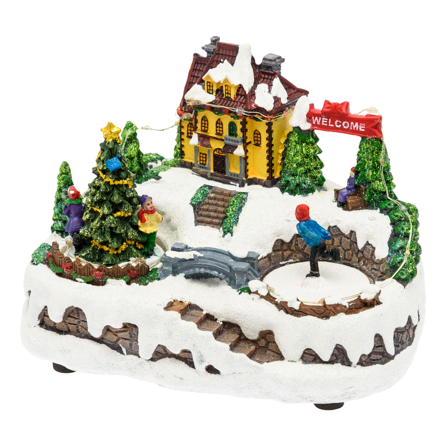 Pueblo Navidad de poliresina, Patinador y Árbol Navidad con Niños giratorios, h 15 cm 8 Pueblo Navidad de poliresina, Patinador y Árbol Navidad con Niños giratorios, h 15 cm 8