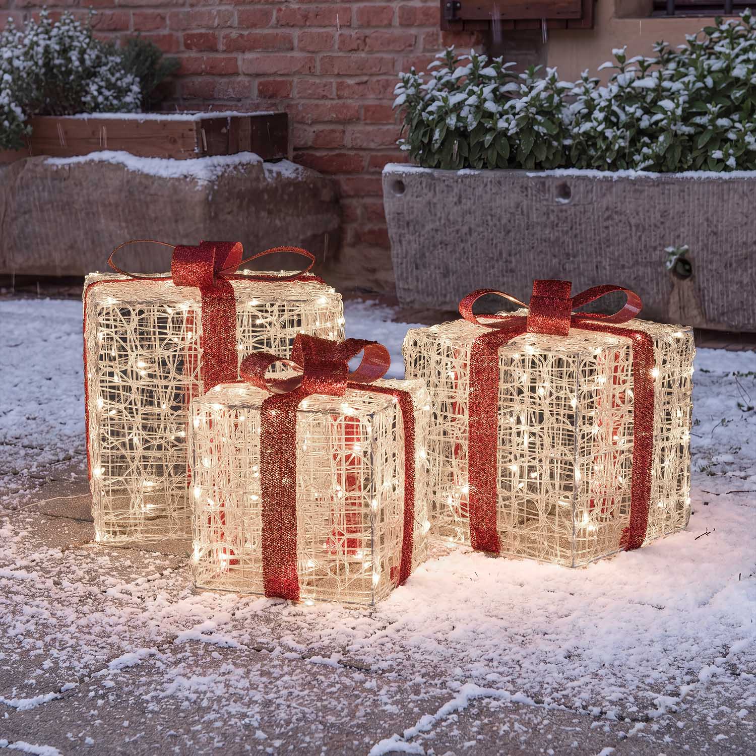 Set 3 Pacchi Regalo in acrilico, 240 Dual Color LED bianco caldo e bianco freddo 16