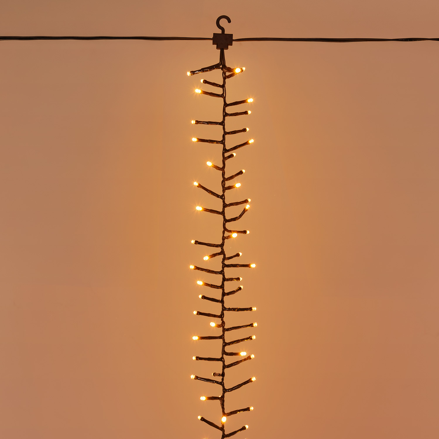 Cascata di luci Connect+ 3 nastri, 600 led bianco caldo, cavo verde, prolungabile 4