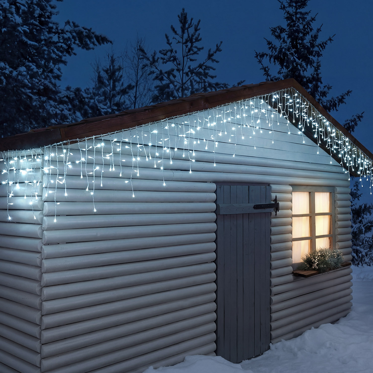 Estalactita Connect+ 5 x h 0,36 m, 400 led blanco frío, cable transparente, prolongable