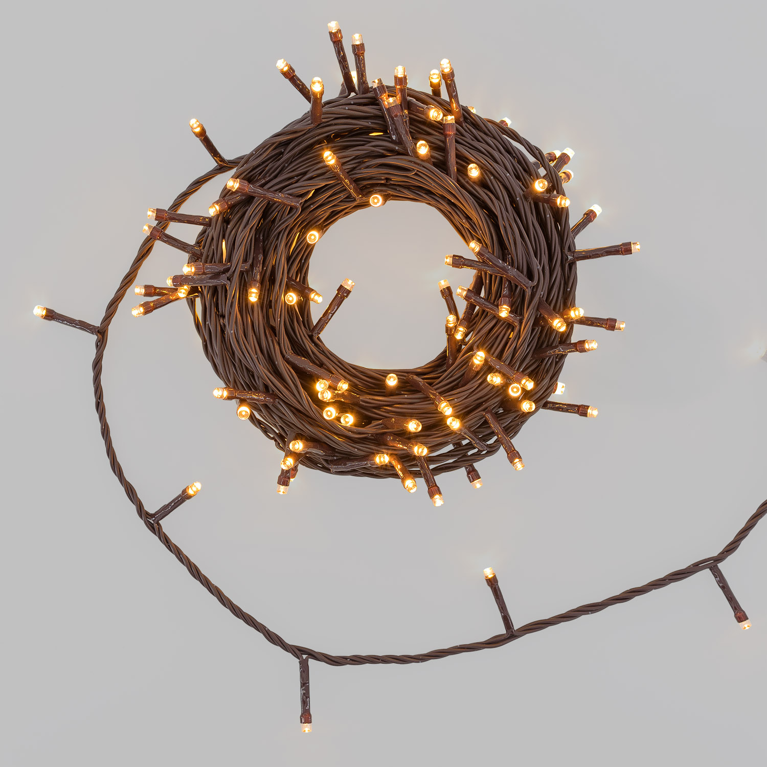 Lichterkette Connect+ 12 m, 120 LEDs Warmweiß, braunes Kabel, verlängerbar Lichterkette Connect+ 12 m, 120 LEDs Warmweiß, braunes Kabel, verlängerbar