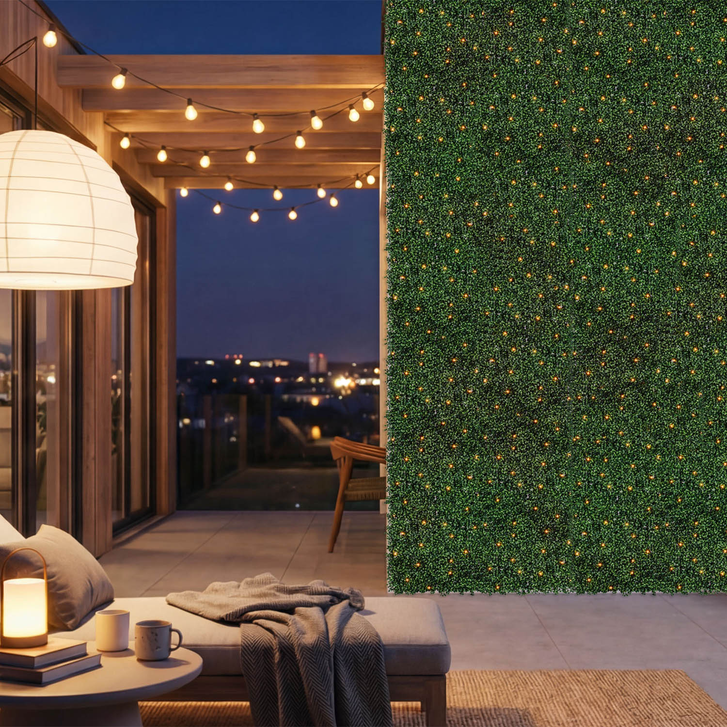 Panneau de Buis artificiel vert foncé Green Wall Light, 16 Maxiled Dual Color blanc chaud 17