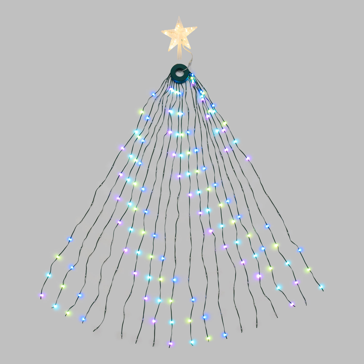 Manto de luces con Estrella para árbol de Navidad h 155 cm, 304 gotas de luz RGB 8 Manto de luces con Estrella para árbol de Navidad h 155 cm, 304 gotas de luz RGB 8