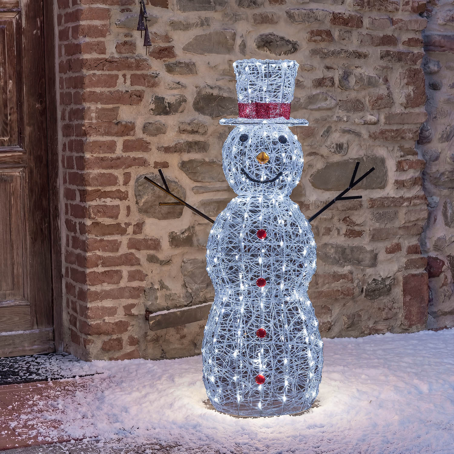 Pupazzo di Neve 3D in acrilico trasparente, h 105 cm, 220 Dual LED bianco caldo e freddo 9