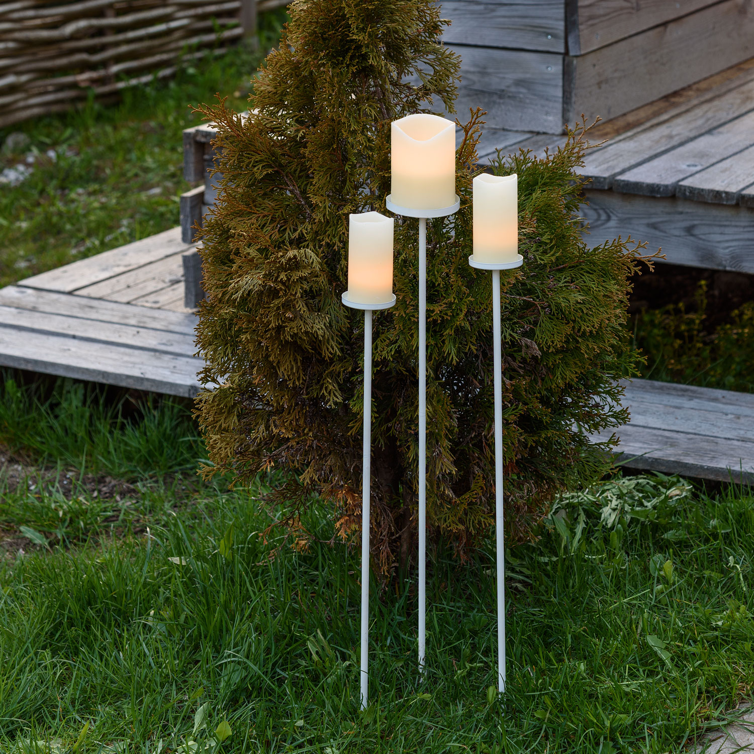 Garden Candle Holder, White Metal 2 Garden Candle Holder, White Metal 2