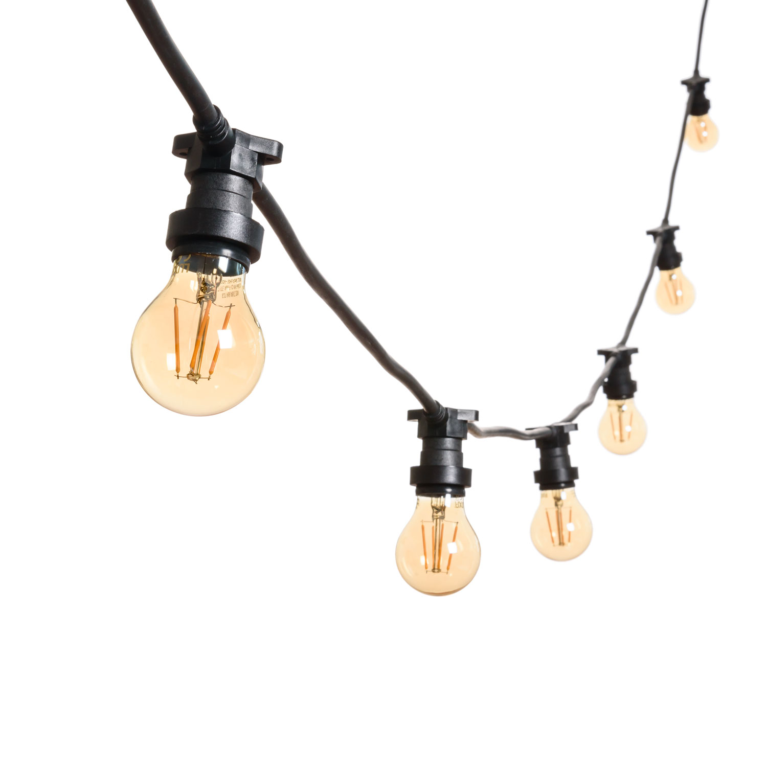 Guirnalda 5 m, 16 bombillas led estándar Ø 60 mm 4 vatios, regulables, cable negro, prolongable Guirnalda 5 m, 16 bombillas led estándar Ø 60 mm 4 vatios, regulables, cable negro, prolongable