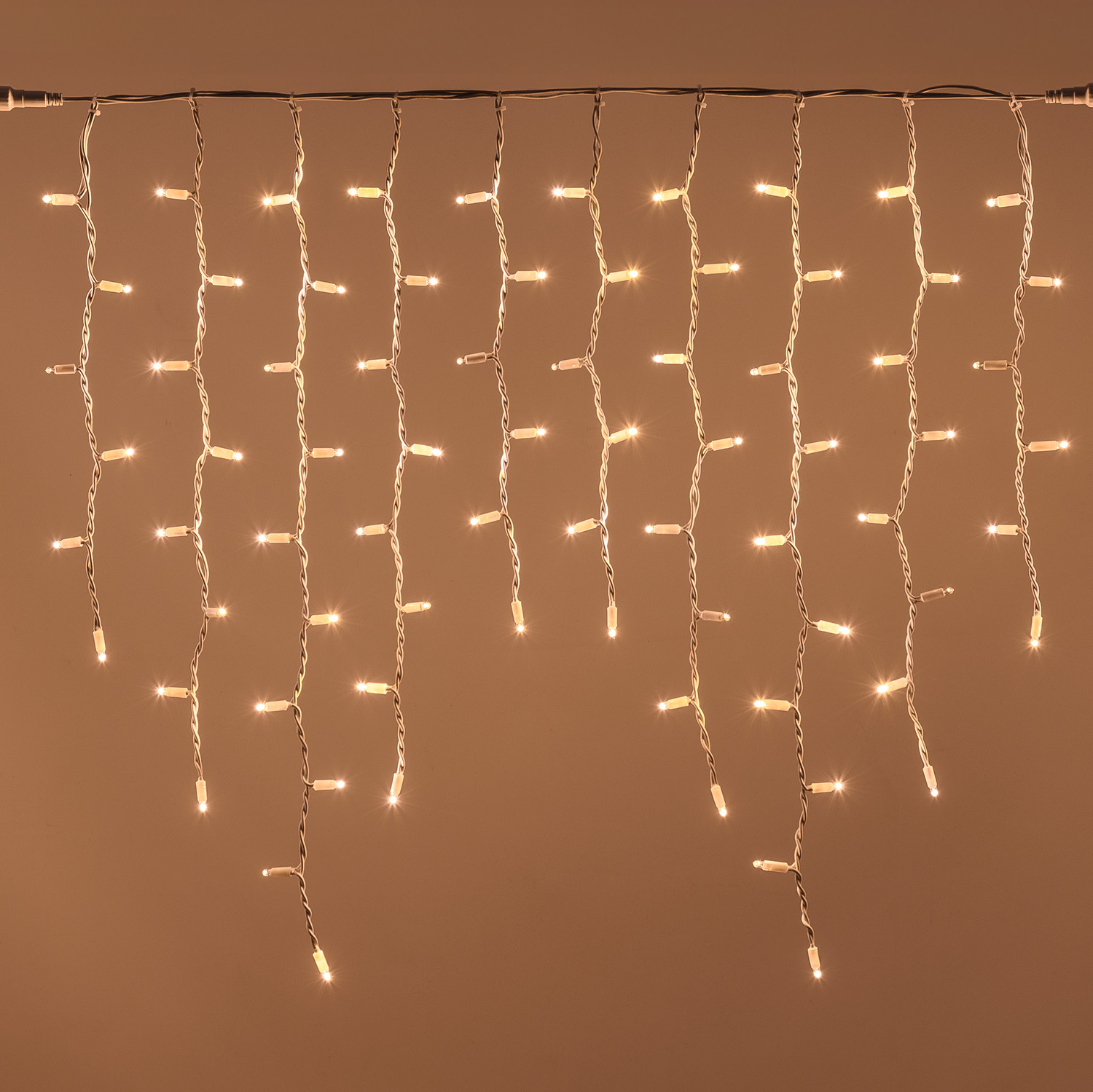 Stalattite 3 x h 0,9 m, 228 maxiled bianco caldo SOFT, cavo verde, prolungabile, IP67