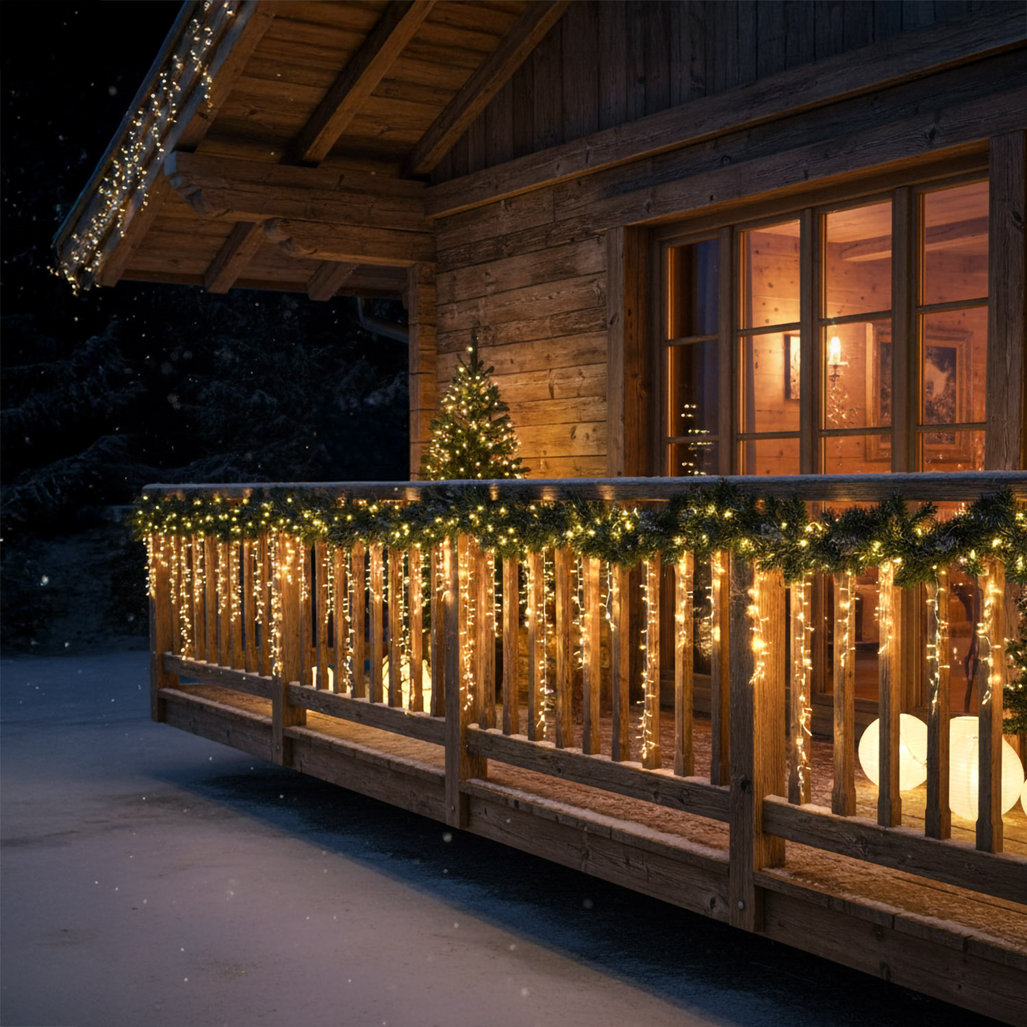 Eisregen StarFall Lichtband 3,4 x H 0,8 m, 576 LEDs in Warmweiß, transparentes Kabel