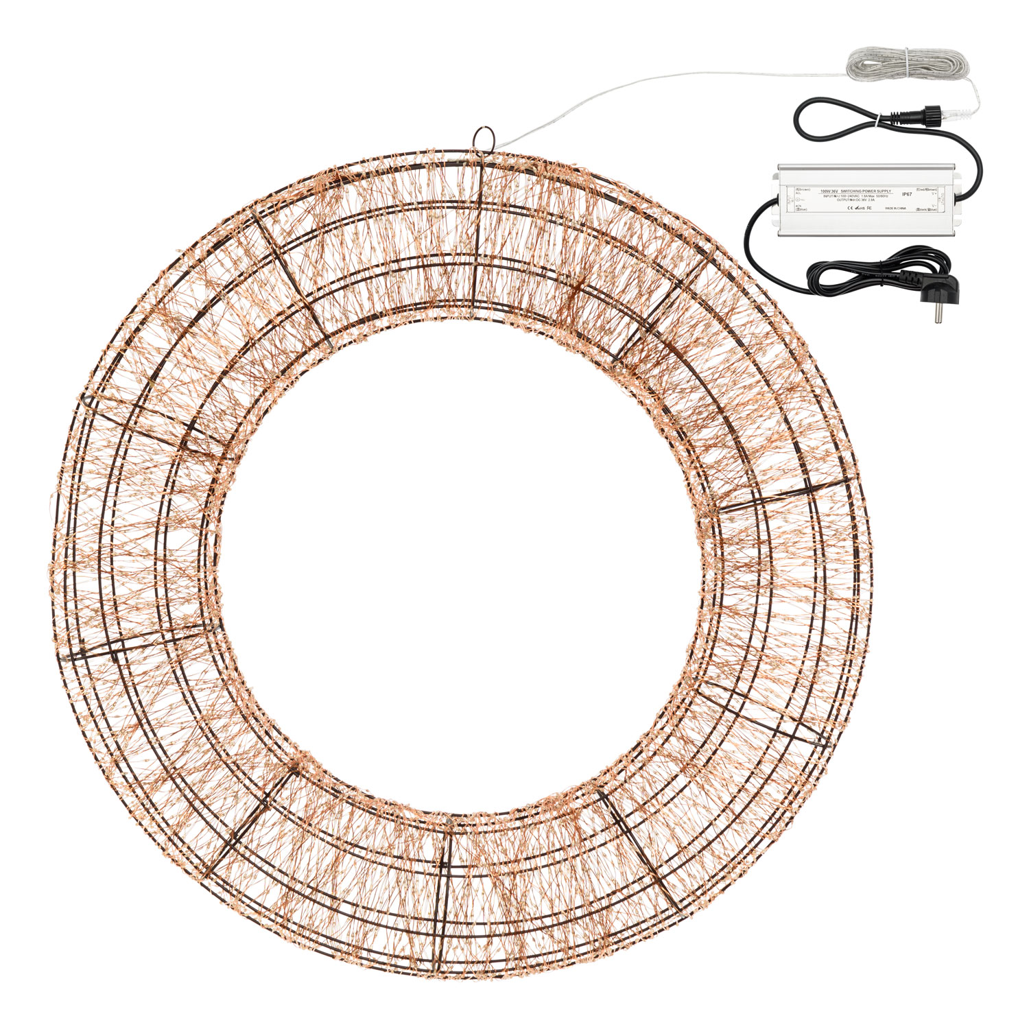 3D brauner Kranz Ø 75 cm, 6000 RGB farbwechselnde Micro-LEDs, Innenbereich 3 3D brauner Kranz Ø 75 cm, 6000 RGB farbwechselnde Micro-LEDs, Innenbereich 3