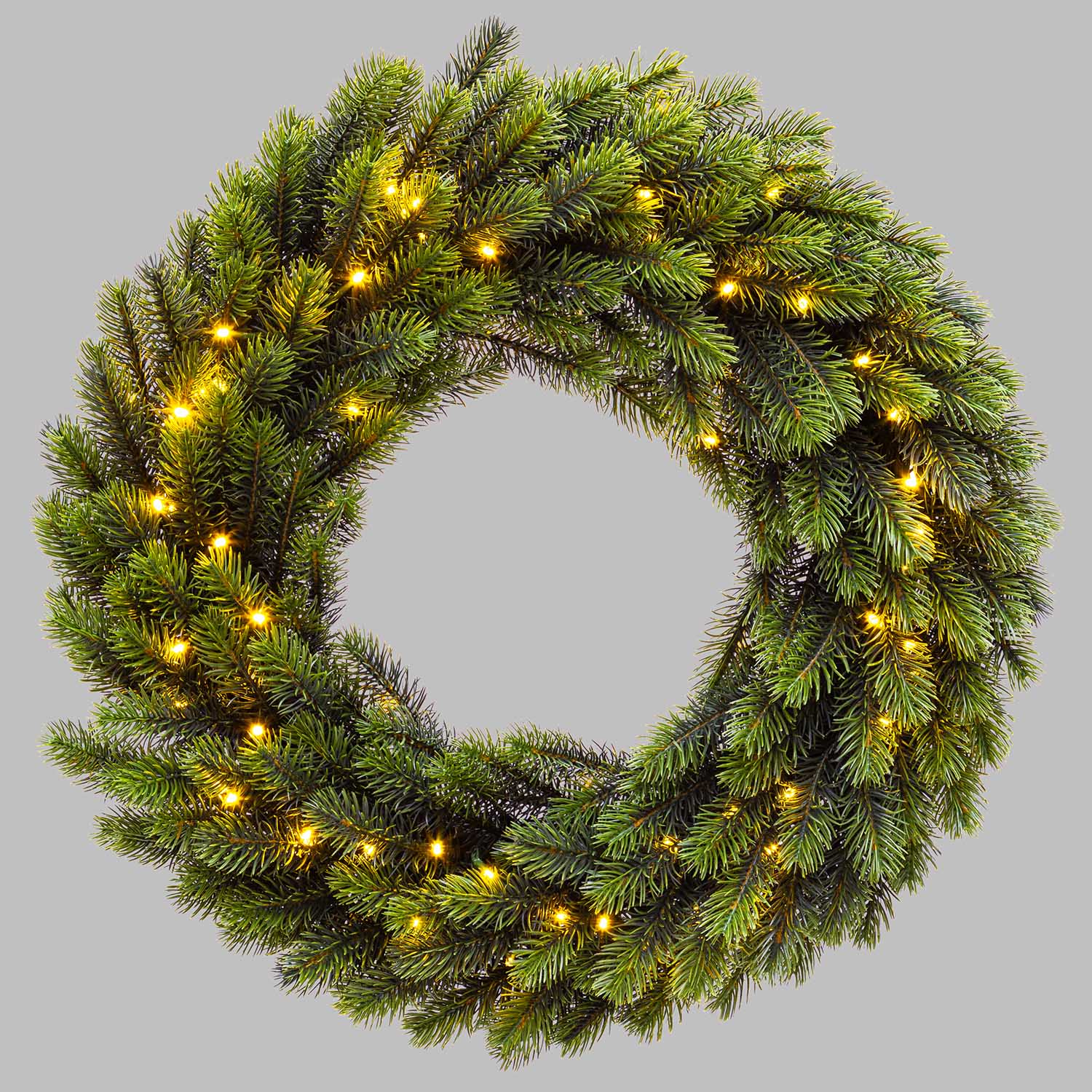 Corona Alpino in finto pino a batteria Ø 60 cm, 80 led integrati bianco caldo