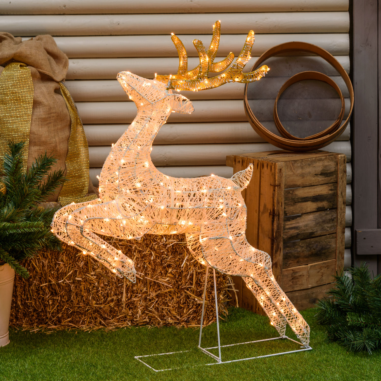 Renna galoppante 3D Light Cream & Brown h 95 cm, 200 led bianco extra caldo Renna galoppante 3D Light Cream & Brown h 95 cm, 200 led bianco extra caldo