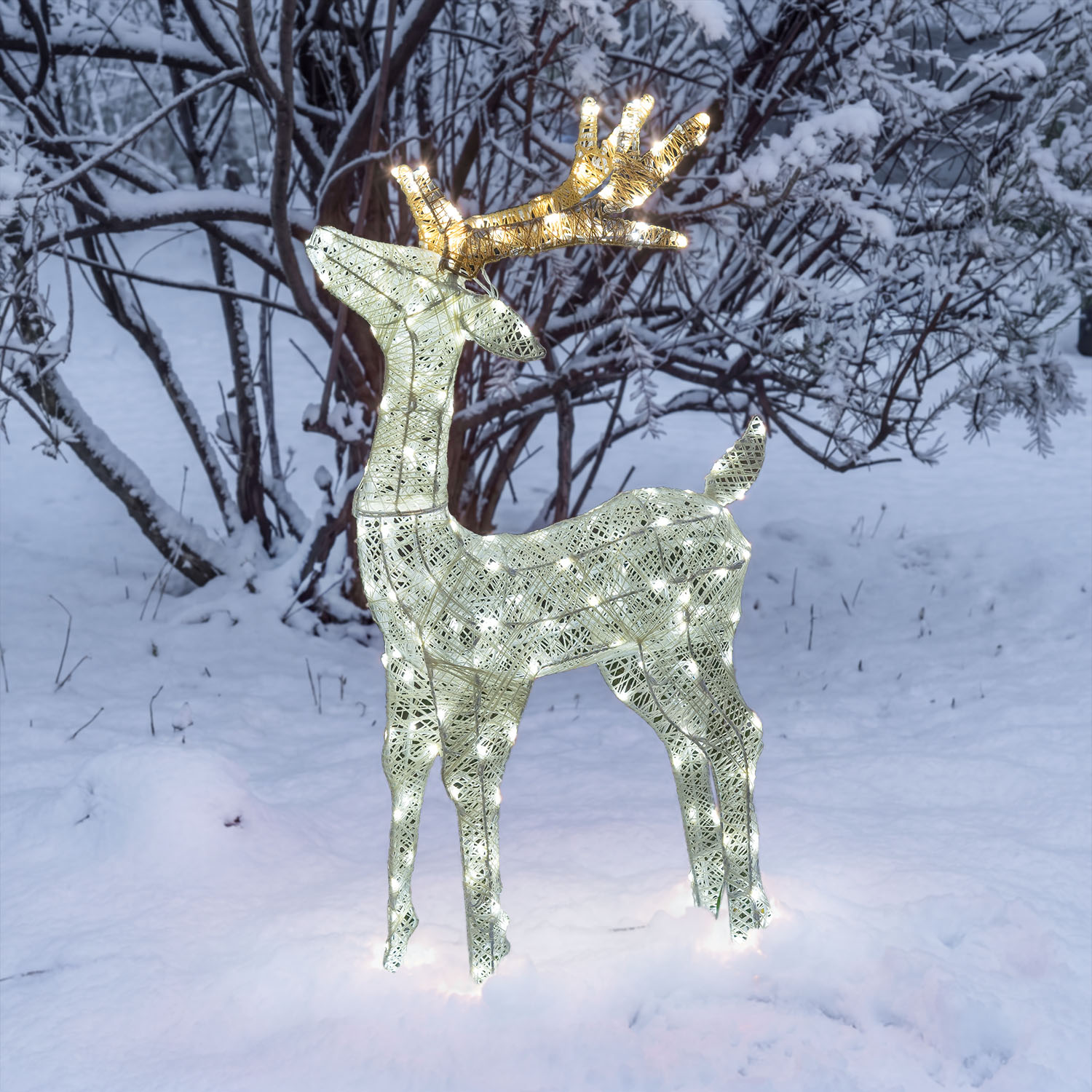 Renna con testa alzata 3D Light Cream & Brown, h 95 cm, 200 Dual LED bianco extra caldo e bianco freddo 11