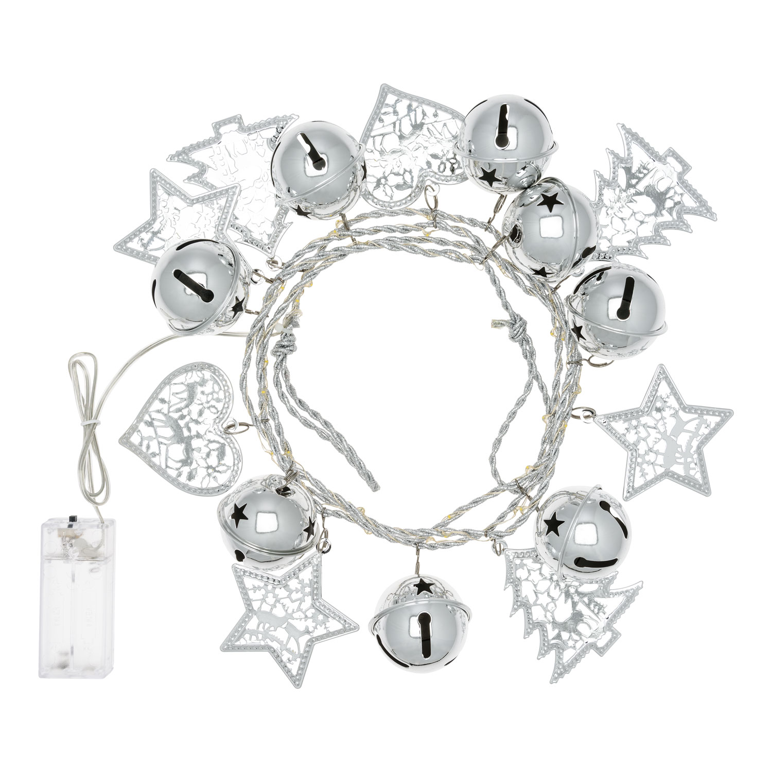 Deko-Lichterkette silberfarben Glöckchen 50mm, 36 MicroLEDs warmweiß 2 Deko-Lichterkette silberfarben Glöckchen 50mm, 36 MicroLEDs warmweiß 2