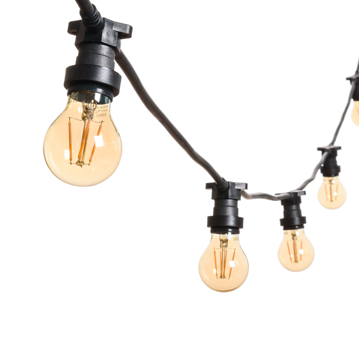 Guirnalda 5 m, 5 bombillas led estándar Ø 60 mm 4 vatios, regulables, cable negro, prolongable Guirnalda 5 m, 5 bombillas led estándar Ø 60 mm 4 vatios, regulables, cable negro, prolongable