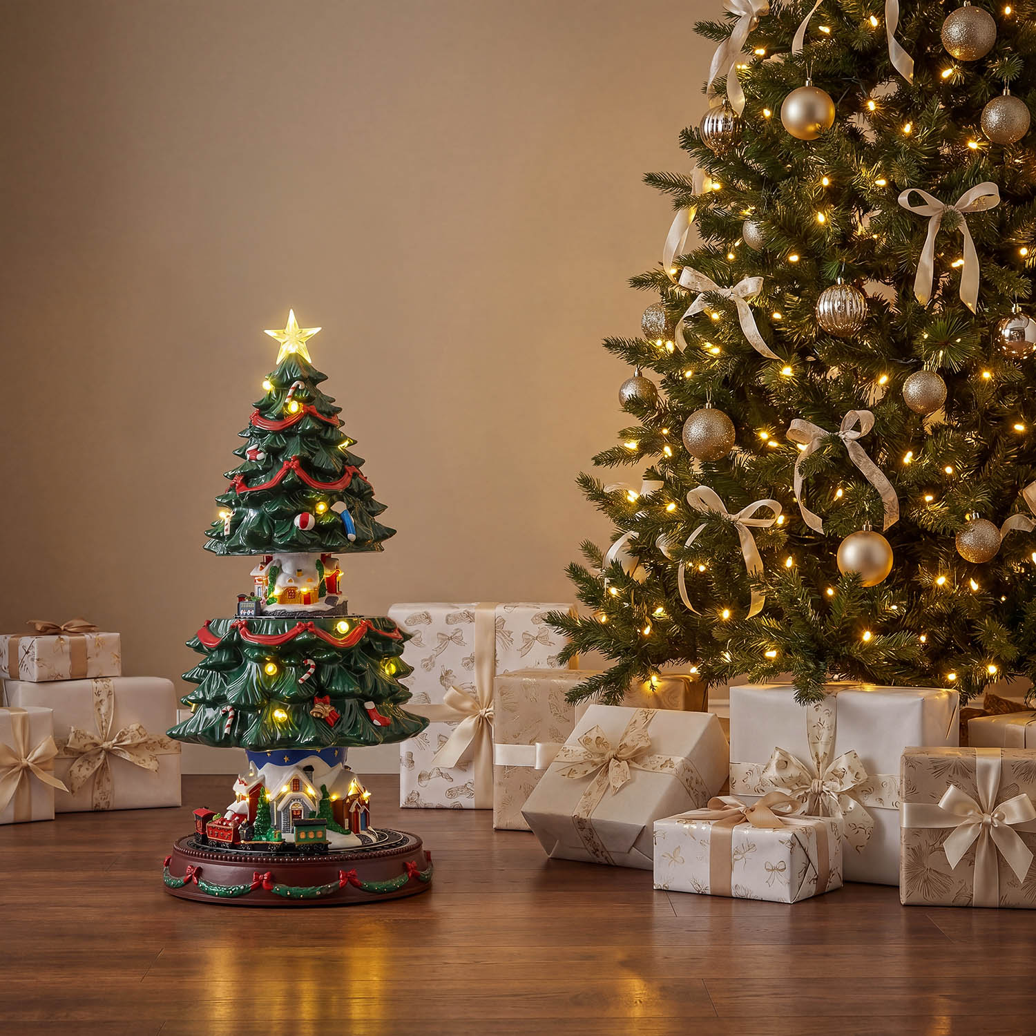 Villaggio di Natale, Albero di Natale saliscendi, h 45 cm, musiche natalizie