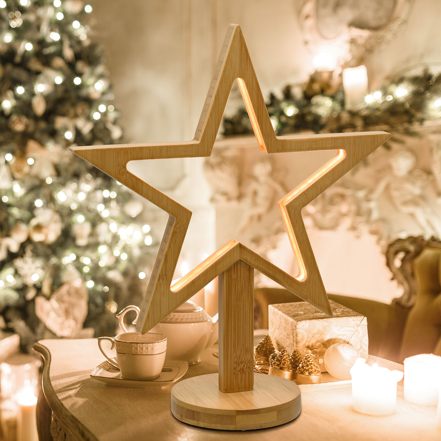 Étoile en bois naturel à pile, h. 37 cm, led blanc chaud 8 Étoile en bois naturel à pile, h. 37 cm, led blanc chaud 8