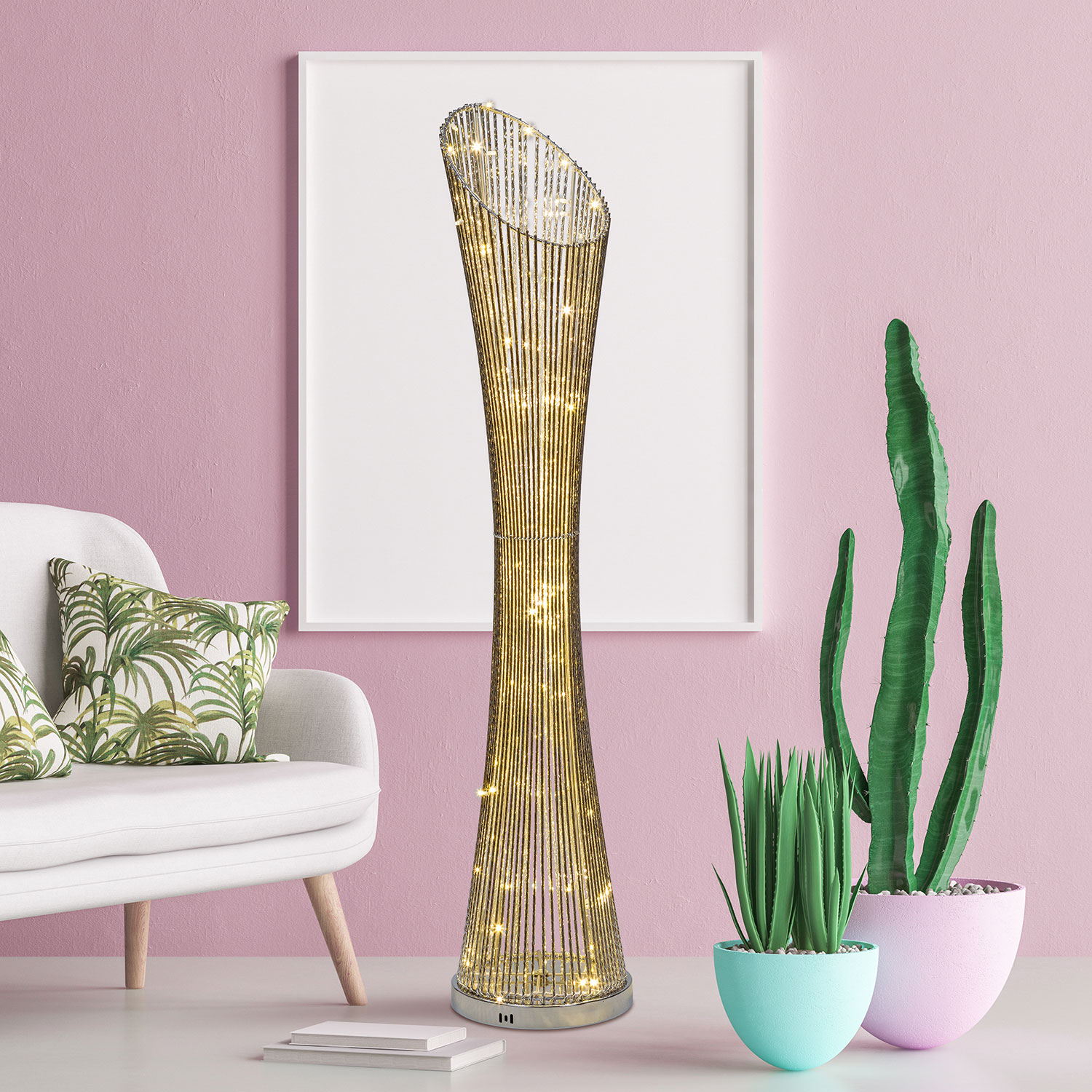Colonna vaso argento svasata 27 x h 140 cm, 100 led bianco caldo 2 Colonna vaso argento svasata 27 x h 140 cm, 100 led bianco caldo 2