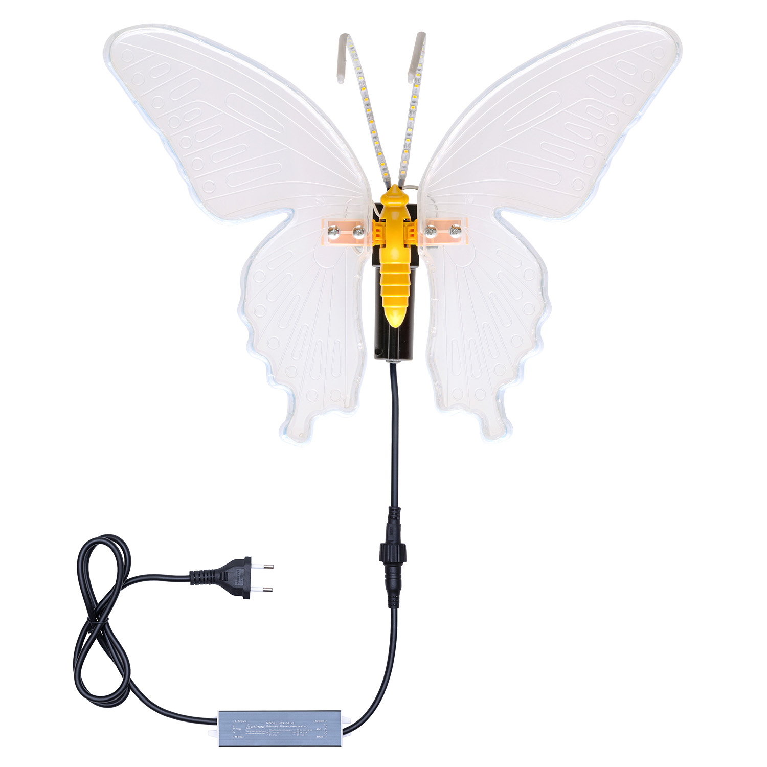 Farfalla in tubo ultraluminoso, 40 cm, 244 led bianco caldo, con movimento ali 4