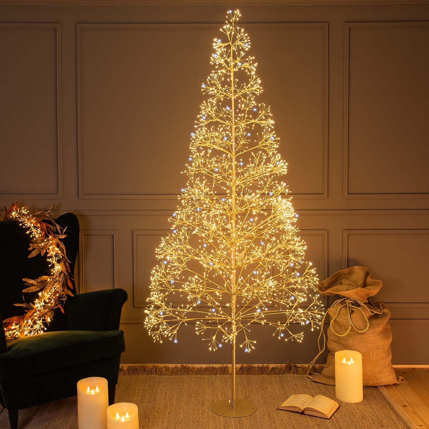 Arbre Champagne RICCO, h 2,1 m, 3000 microled blanc chaud et blanc froid, intérieur Arbre Champagne RICCO, h 2,1 m, 3000 microled blanc chaud et blanc froid, intérieur