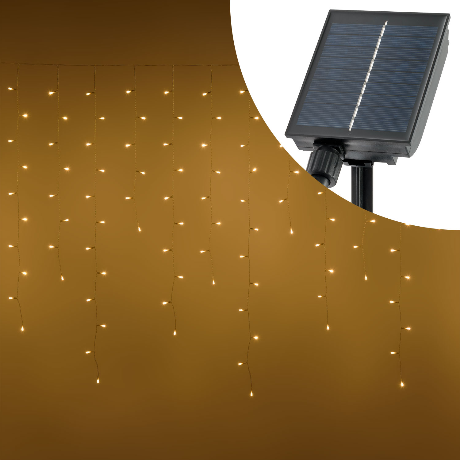 5,2 x h 1,1 m 360 Warm white Leds Solar Icicle, Power Bank with USB charging 5,2 x h 1,1 m 360 Warm white Leds Solar Icicle, Power Bank with USB charging