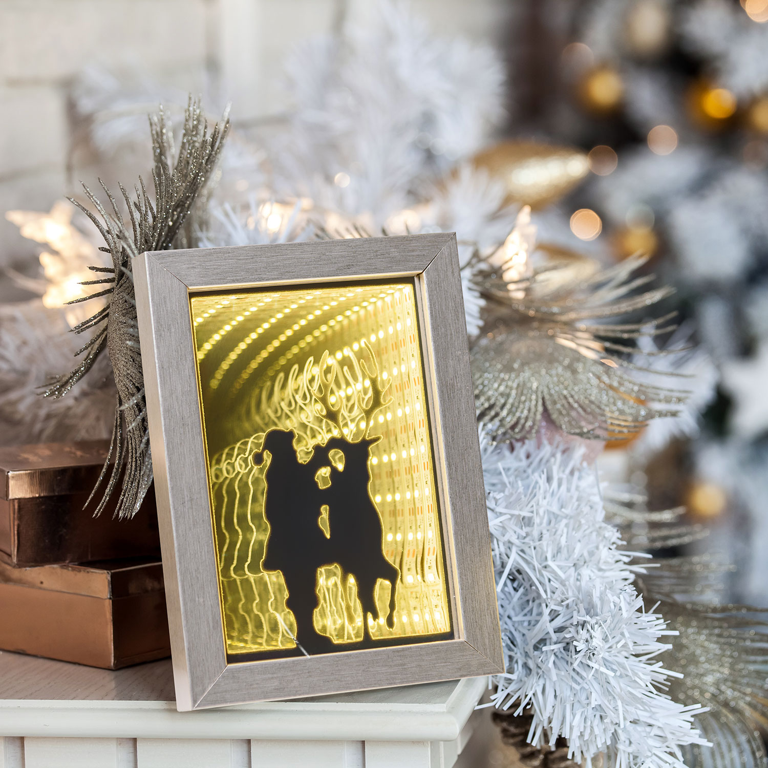 Warm White Leds Picture with Santa Claus and Reindeer 2 Warm White Leds Picture with Santa Claus and Reindeer 2