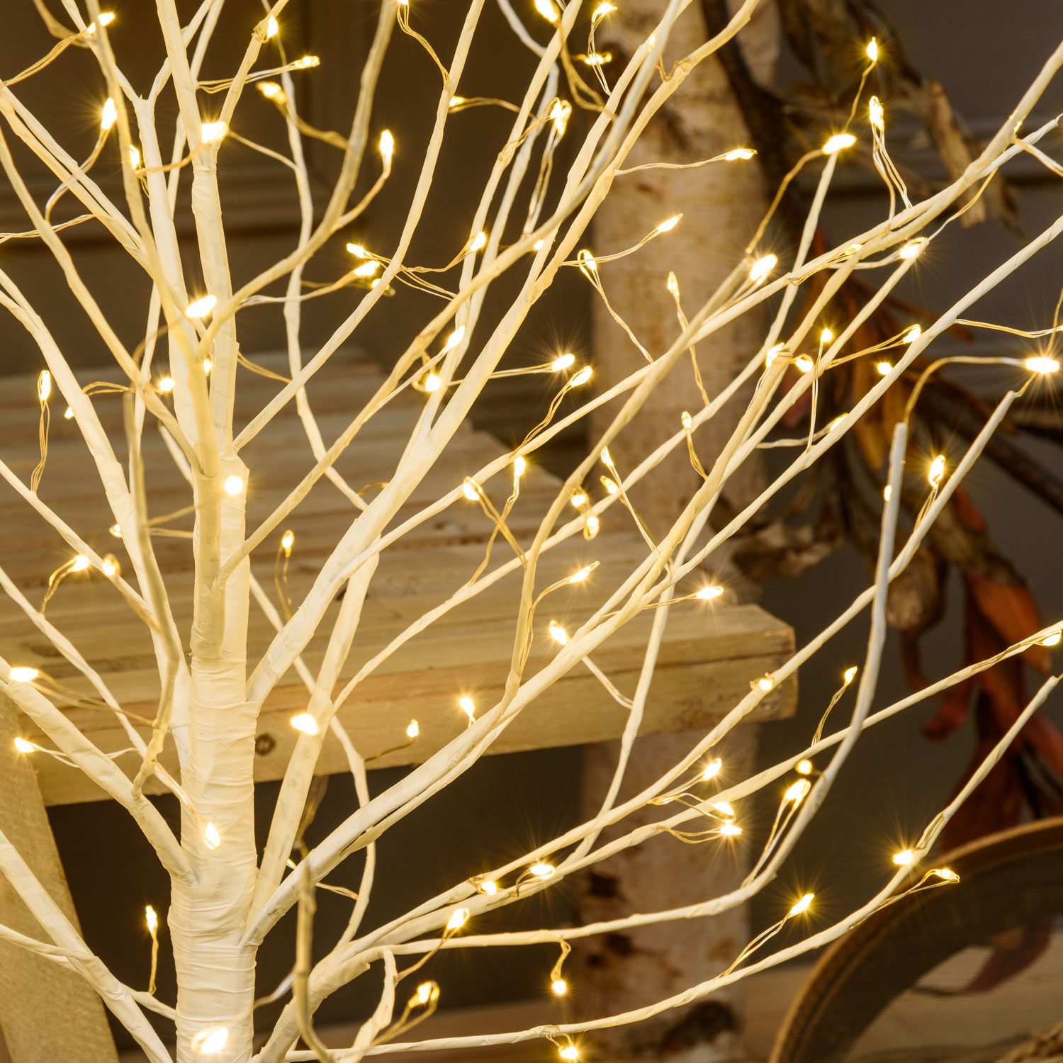 Weißer Baum Steineiche, 240 MicroLEDs warmweiß, Innenbereich 3 Weißer Baum Steineiche, 240 MicroLEDs warmweiß, Innenbereich 3