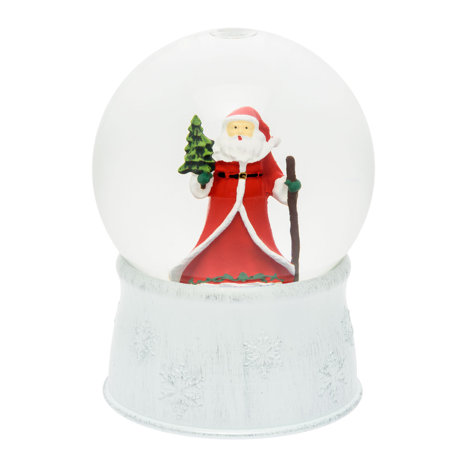 Bola de cristal base blanca, nevada y Papá Noel con árbol, h 17 cm, led blanco cálido 3 Bola de cristal base blanca, nevada y Papá Noel con árbol, h 17 cm, led blanco cálido 3