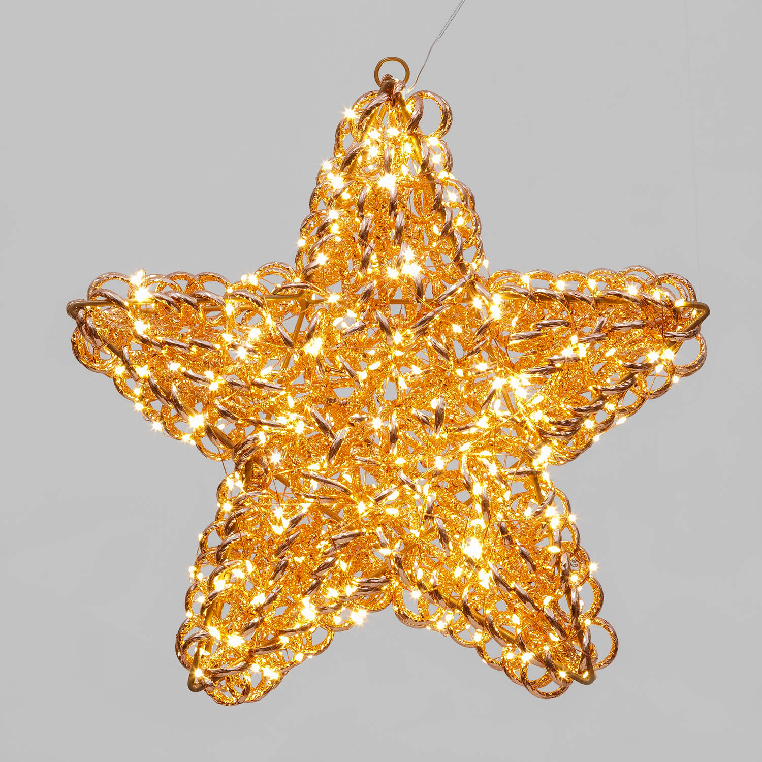 Stella in metallo 3D Rose Gold, filo a spirale, ∅38 cm, 400 microled bianco caldo