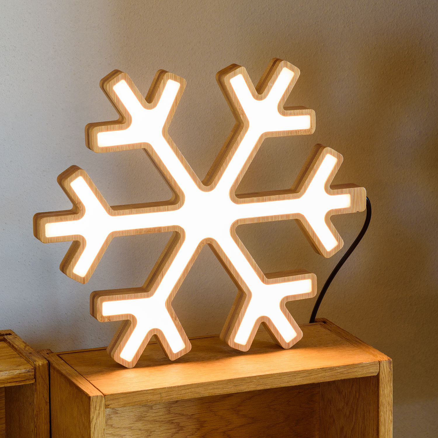 Copo de nieve de madera natural, 30 cm, led blanco cálido 8 Copo de nieve de madera natural, 30 cm, led blanco cálido 8