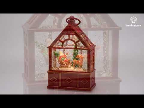 Farol invernadero con Papá Noel sobre trineo y reno, led blanco cálido 2