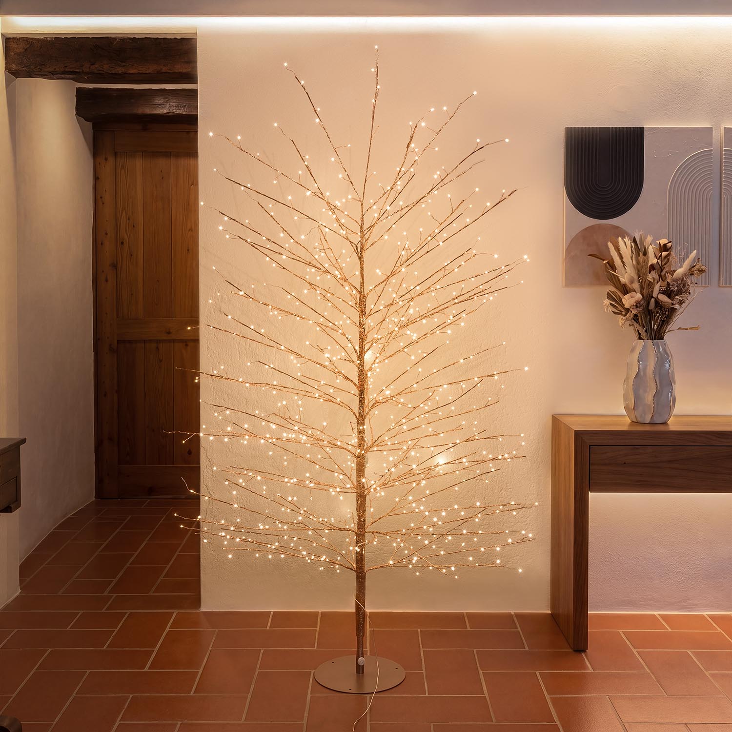 Albero Ramo Tiglio oro rosa h 1,7 m, 784 microled bianco caldo, uso interno 7