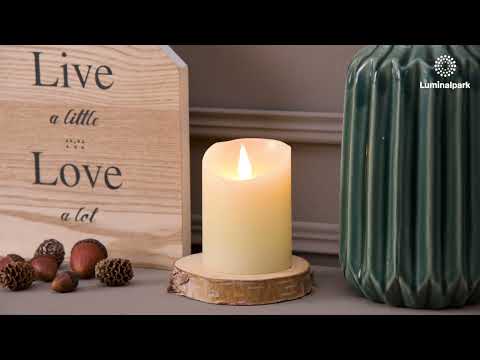 Pillar Candle with 3D flame, shiny smooth ivory wax, h 10 cm 2 Pillar Candle with 3D flame, shiny smooth ivory wax, h 10 cm 2