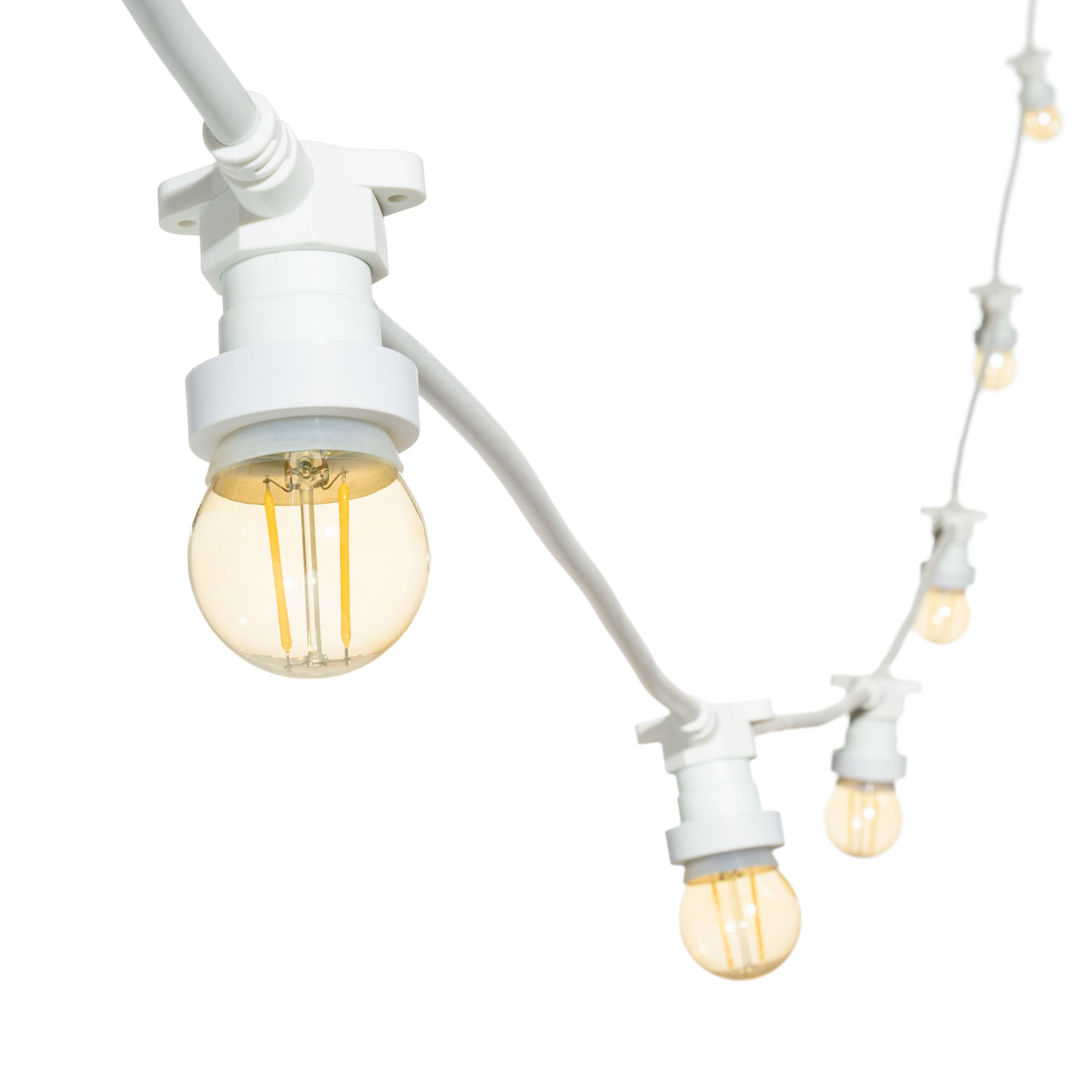 Catena 5 m, 16 lampadine led globo Ø 45 mm di 2 Watt, cavo bianco, prolungabile Catena 5 m, 16 lampadine led globo Ø 45 mm di 2 Watt, cavo bianco, prolungabile
