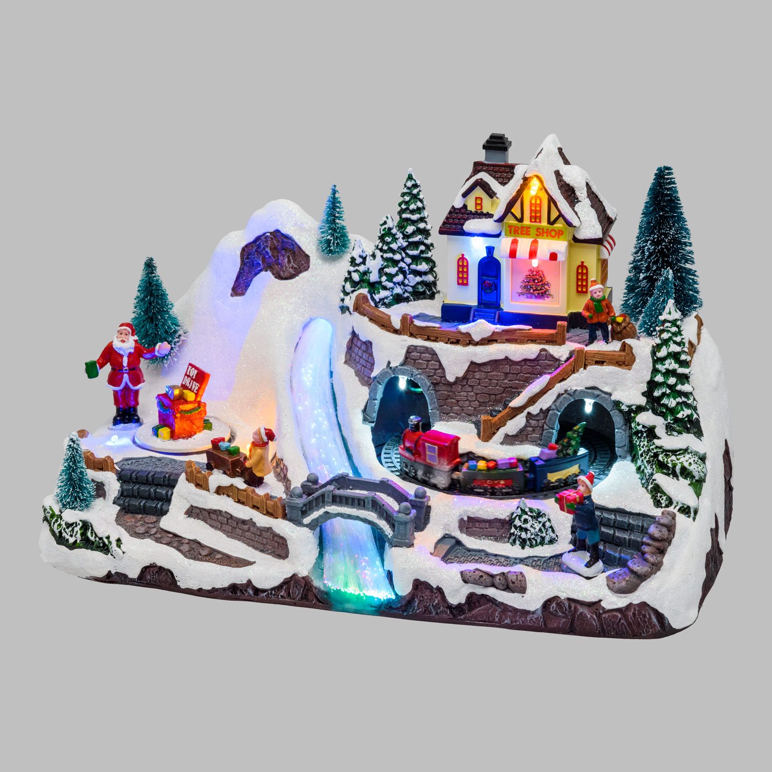 Weihnachtsdorf aus Polyresin, Spielzug, Tunnel und rotierenden Geschenken, h 19 cm, mit Weihnachtsliedern 4 Weihnachtsdorf aus Polyresin, Spielzug, Tunnel und rotierenden Geschenken, h 19 cm, mit Weihnachtsliedern 4