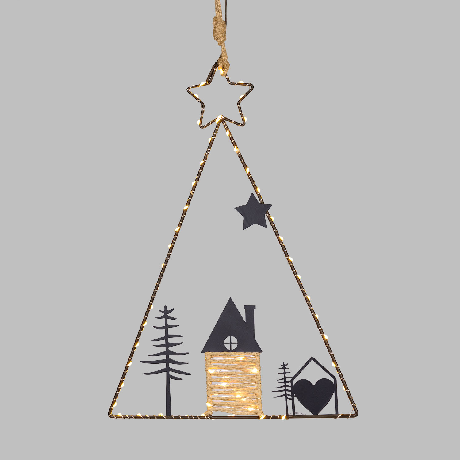 Arbre de Noël à piles à suspendre, h 41 cm, métal noir et microLED blanc chaud Arbre de Noël à piles à suspendre, h 41 cm, métal noir et microLED blanc chaud