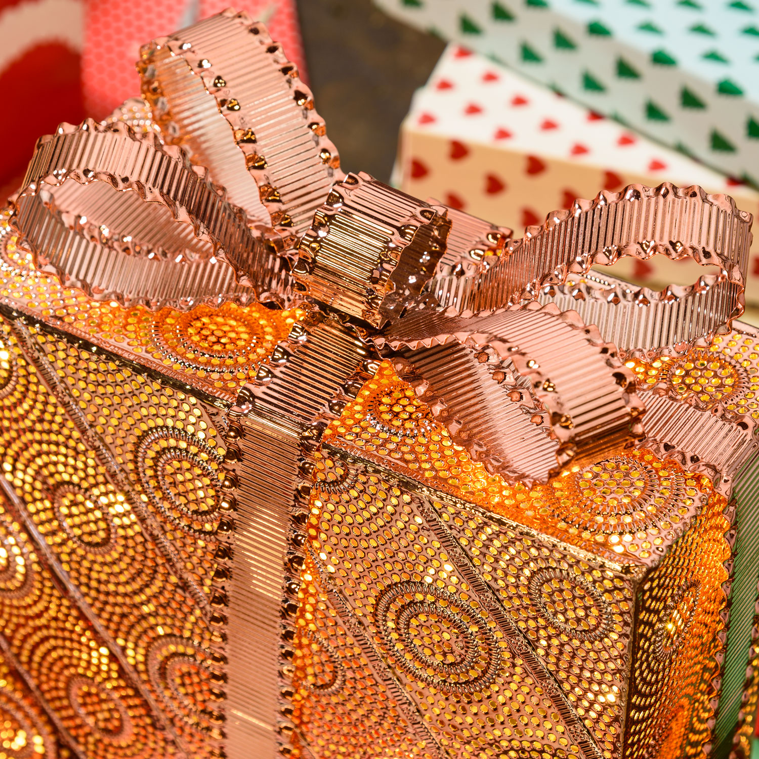 Paquet Cadeau couleur cuivre, 28 led blanc chaud 5 Paquet Cadeau couleur cuivre, 28 led blanc chaud 5