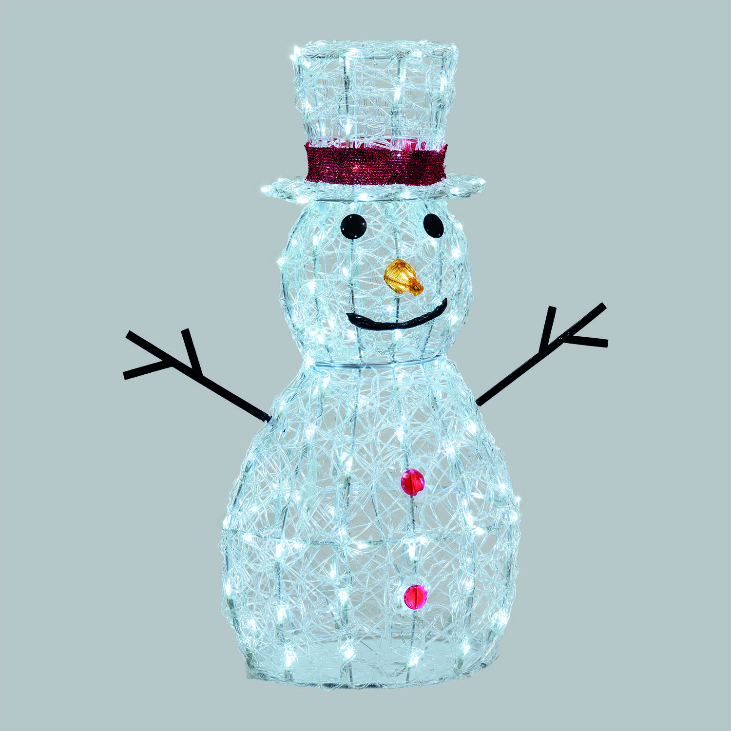 Bonhomme de Neige 3D en acrylique transparent, h 70 cm, 160 Dual LED blanc chaud et froid Bonhomme de Neige 3D en acrylique transparent, h 70 cm, 160 Dual LED blanc chaud et froid