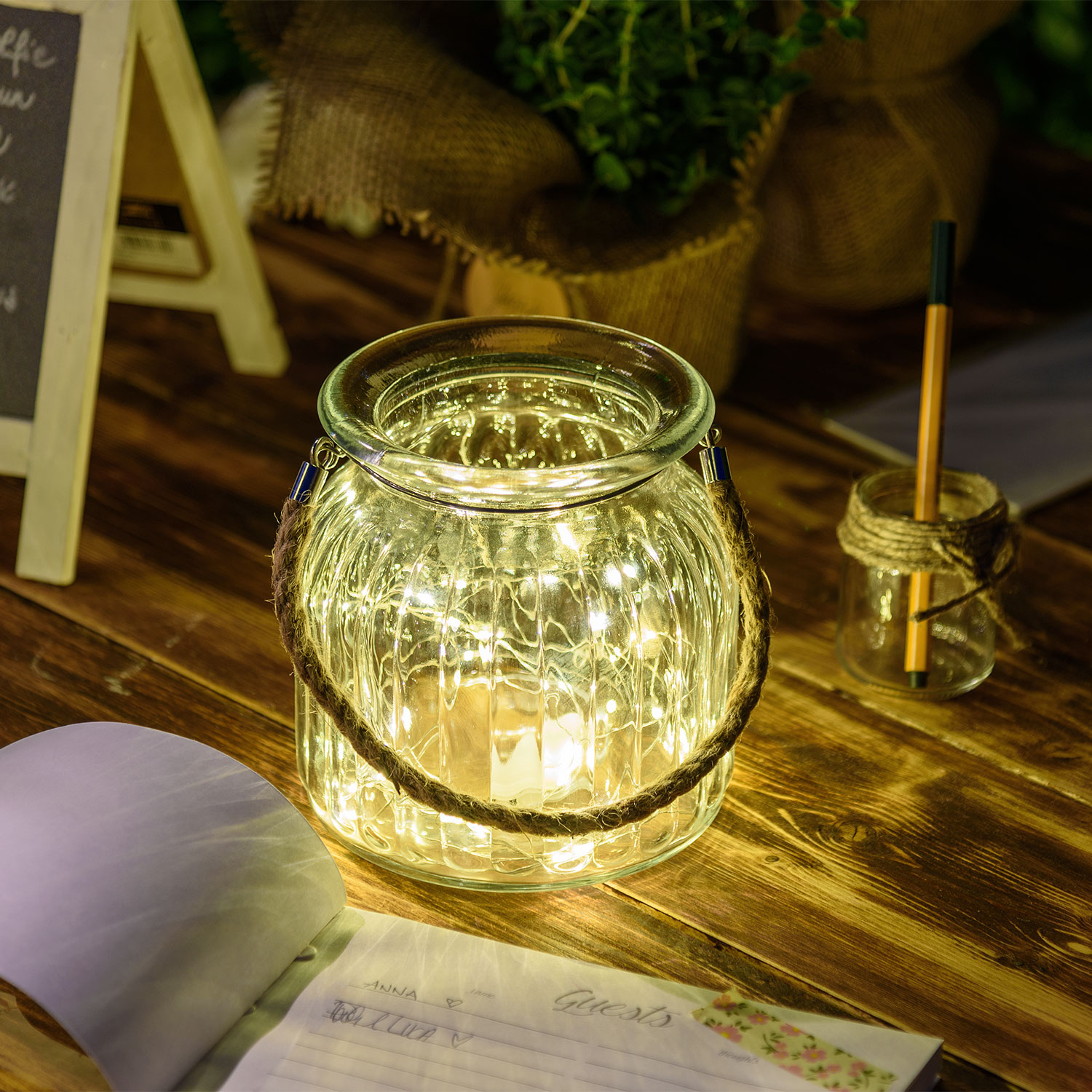 Vase en verre avec fil de lumière, 40 MicroLED blanc chaud 6 Vase en verre avec fil de lumière, 40 MicroLED blanc chaud 6