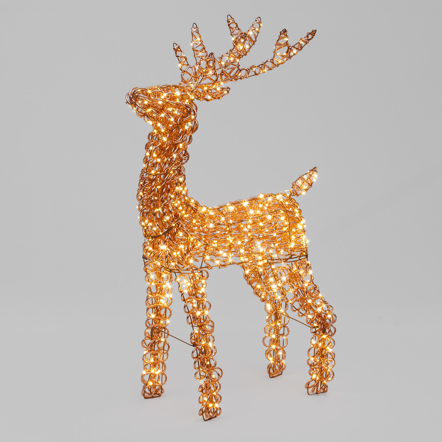 Renna in metallo 3D Rose Gold, filo a spirale, h 96 cm, 600 microled bianco caldo