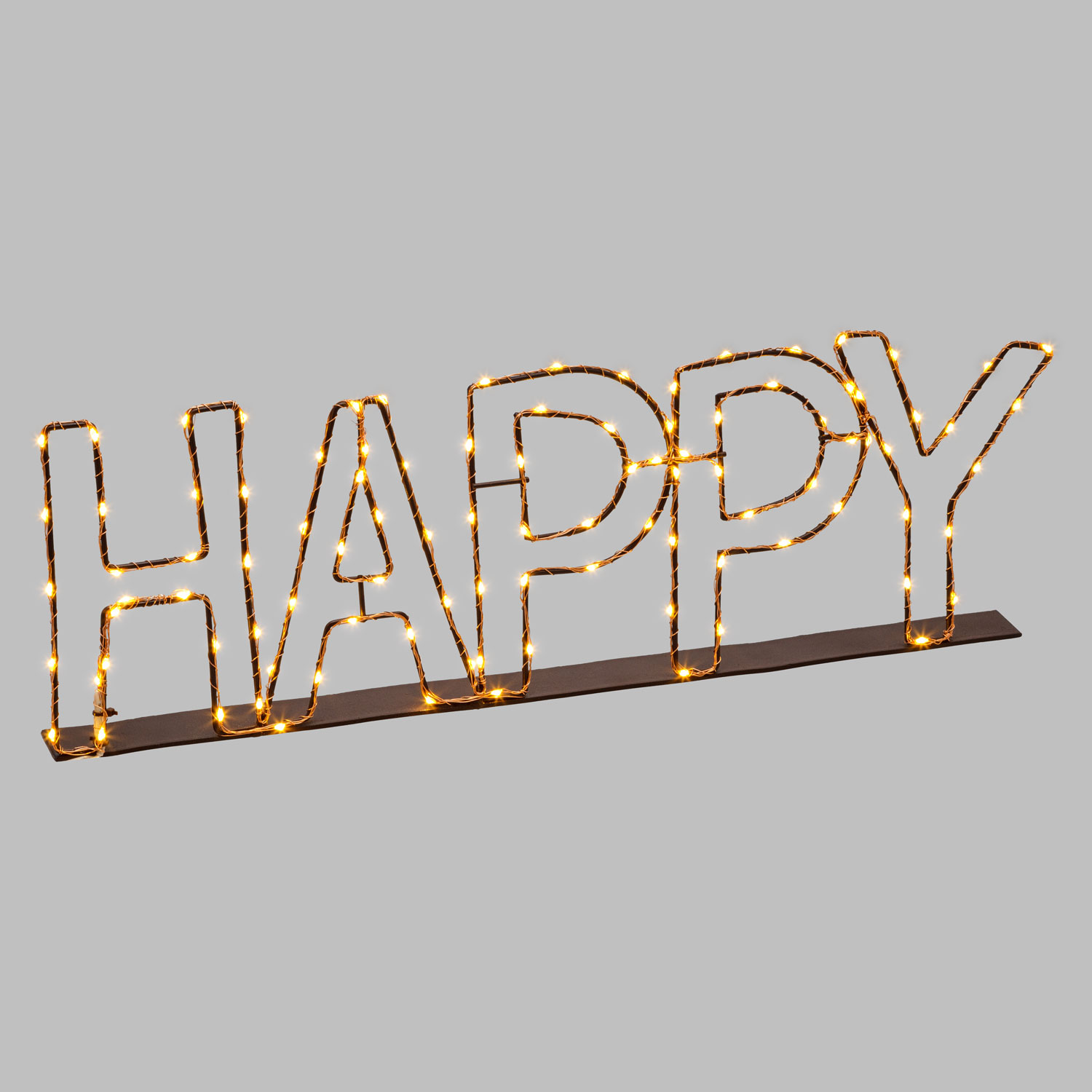3D Happy Sign in Brown Metal, 100 Warm White MicroLEDs 3 3D Happy Sign in Brown Metal, 100 Warm White MicroLEDs 3
