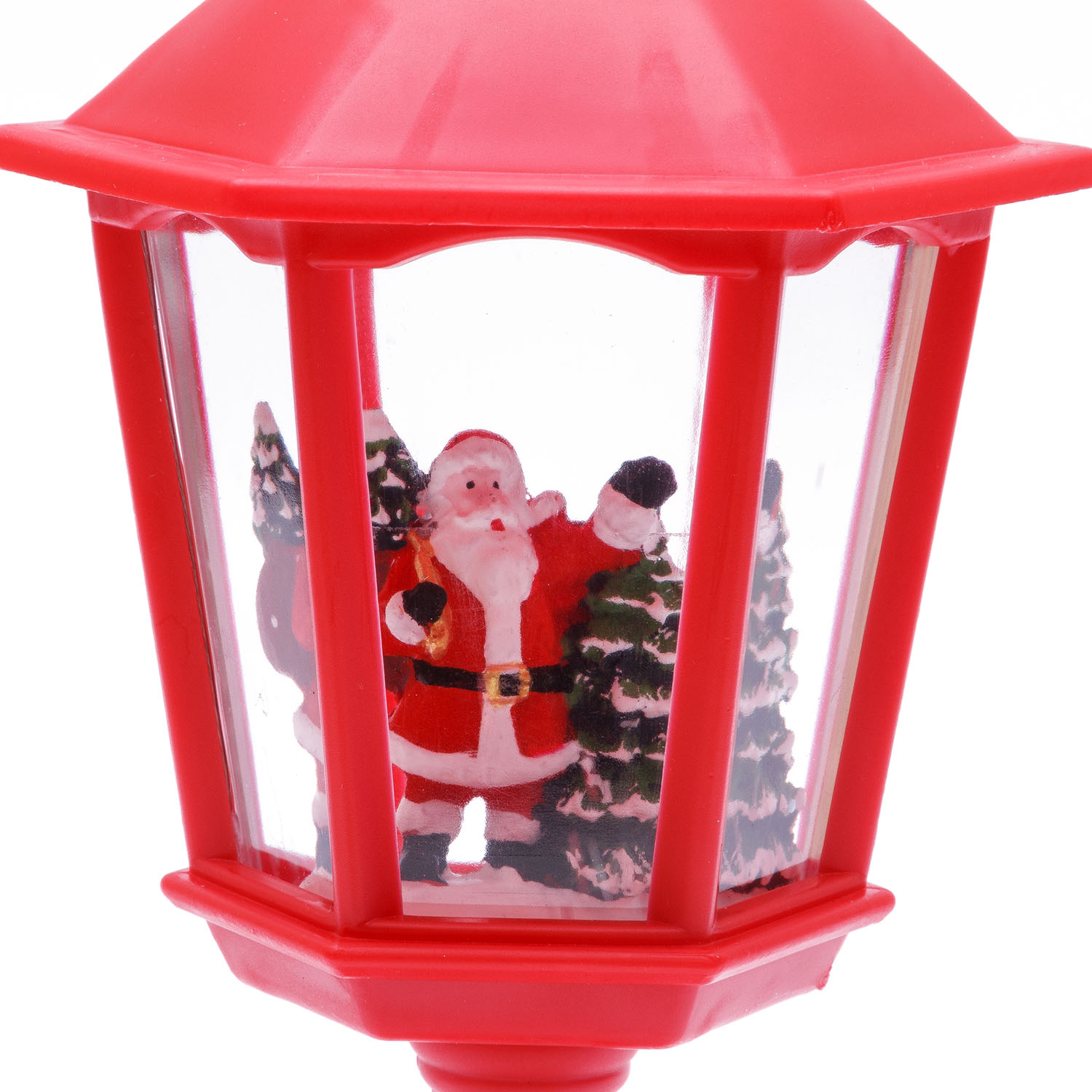 Lampione rosso, glitter scintillanti, h 21 cm, led bianco caldo, musiche natalizie  3