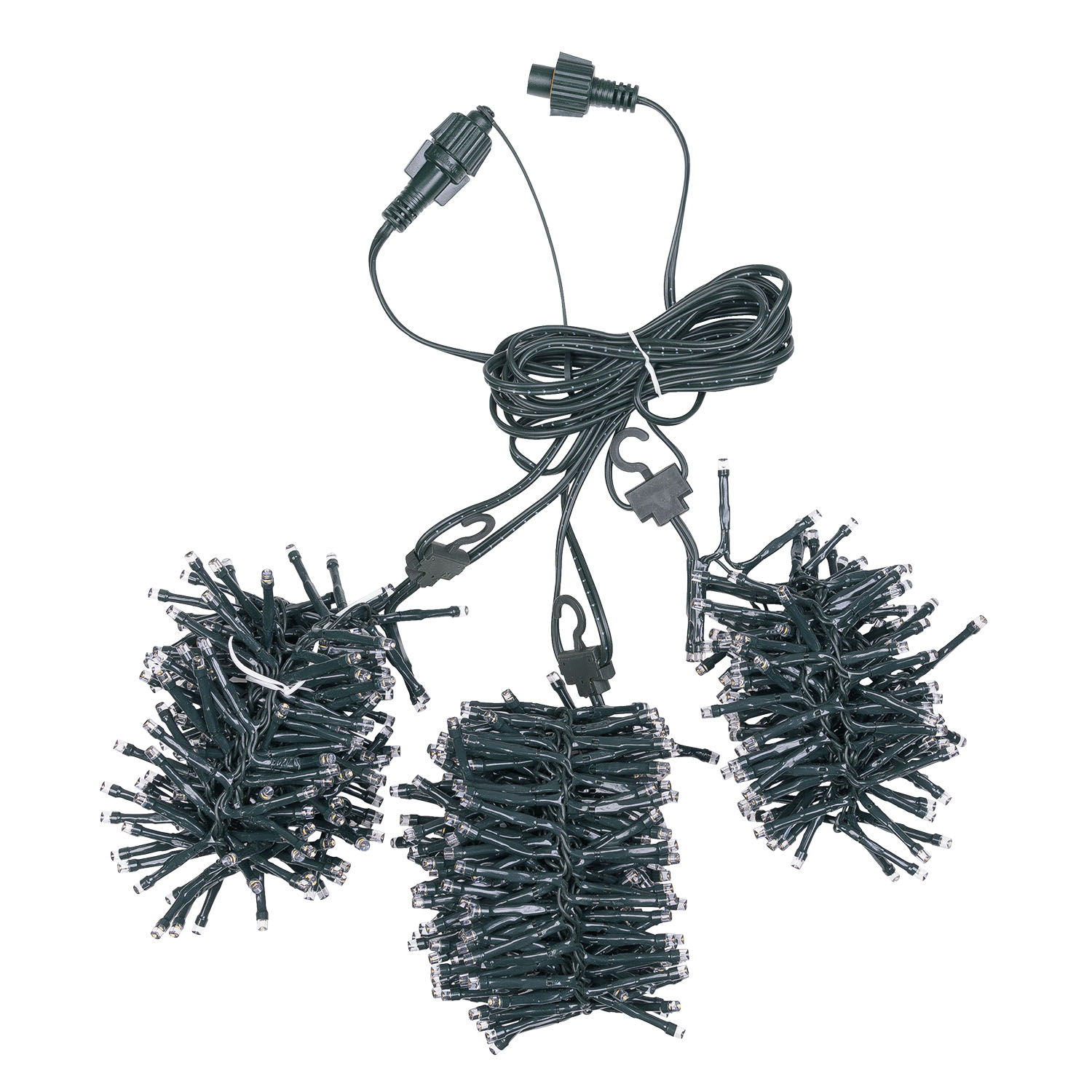 Cascata di luci Connect+ 3 nastri, 600 led bianco caldo, cavo verde, prolungabile 5