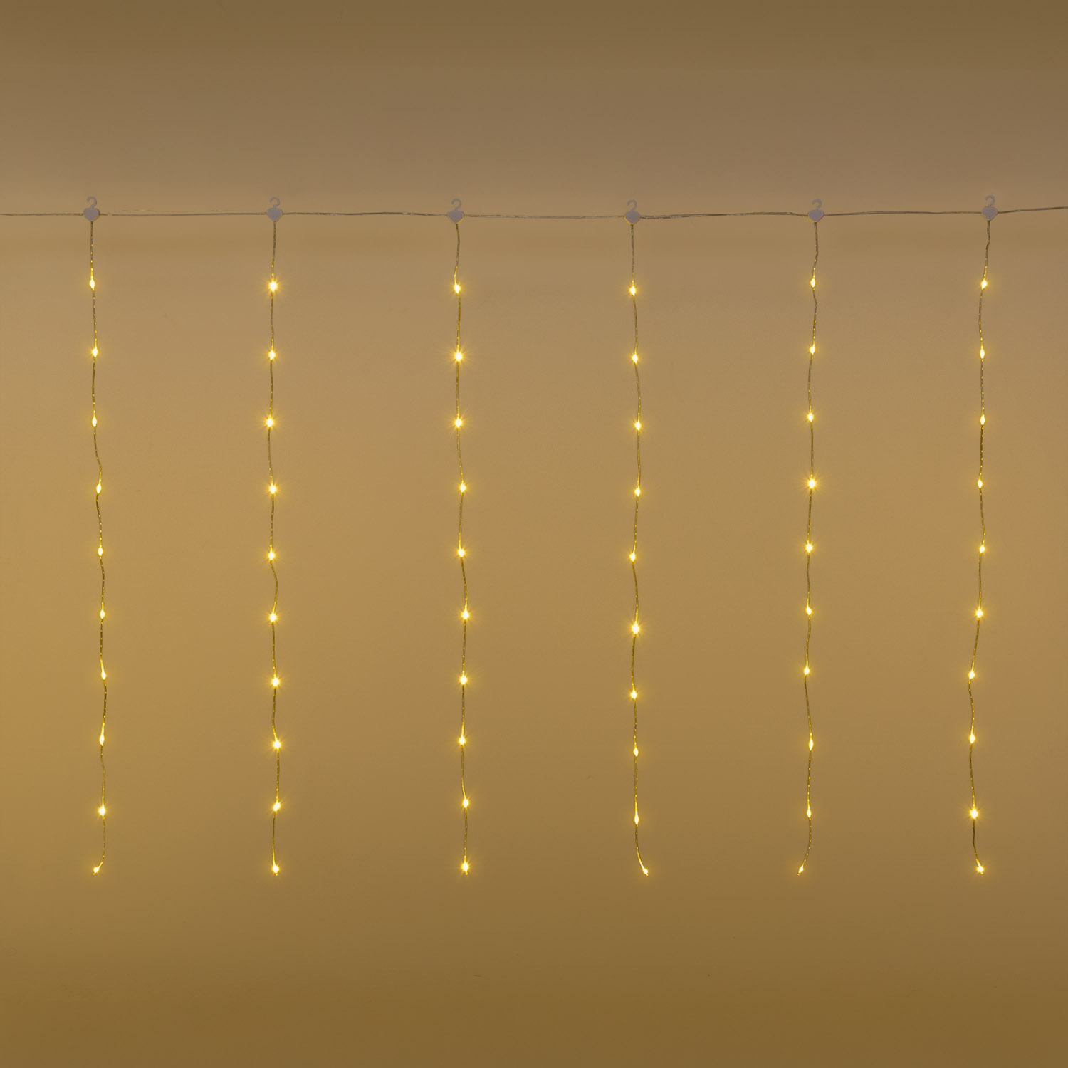 Lichtvorhang 5 x H 1 m, 200 Tropfen Licht Dual Color, warmweiße und multicolor LEDs, transparentes Kabel