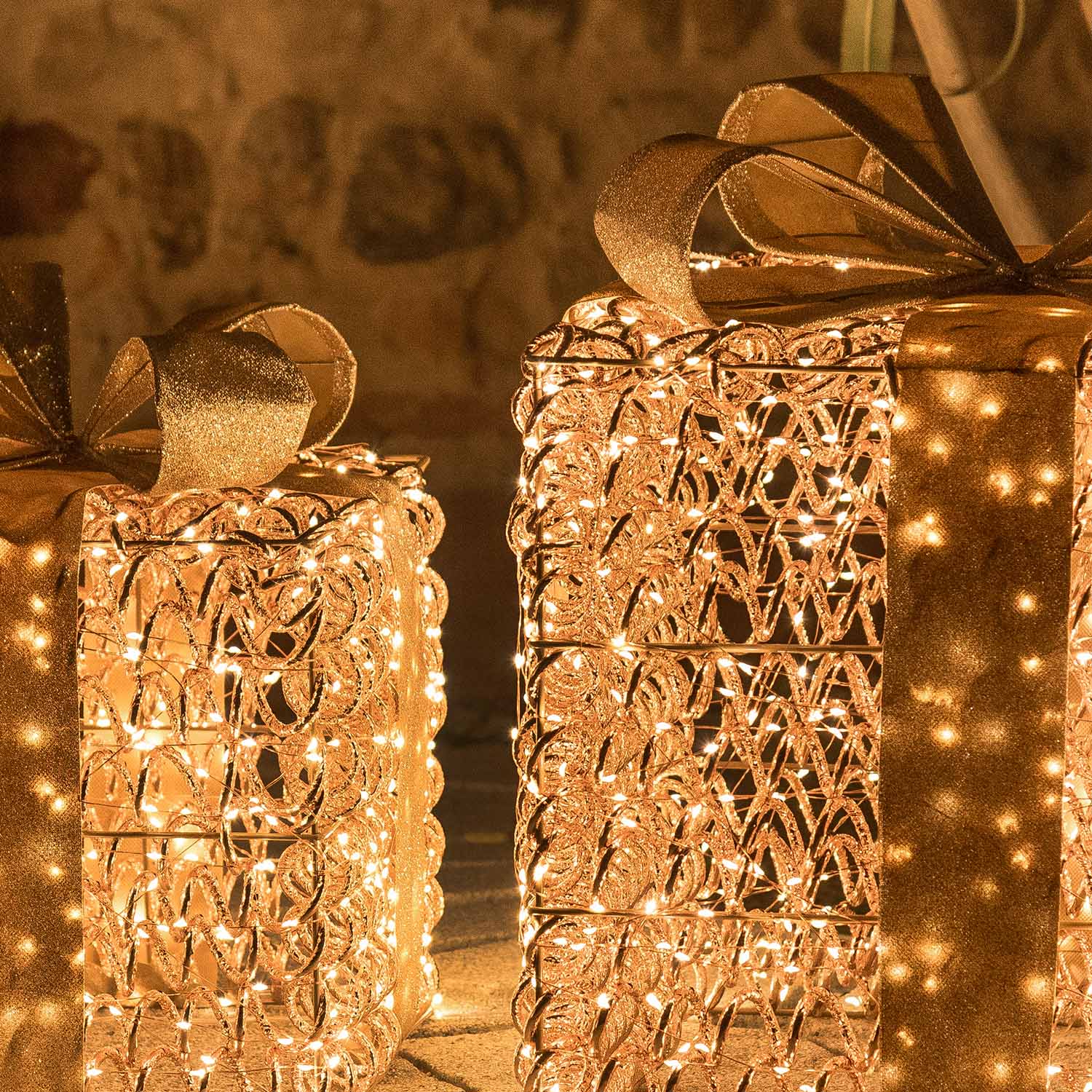 Set 2 Pacchi Regalo luminosi 3D Rose Gold, filo a spirale, led bianco caldo 6